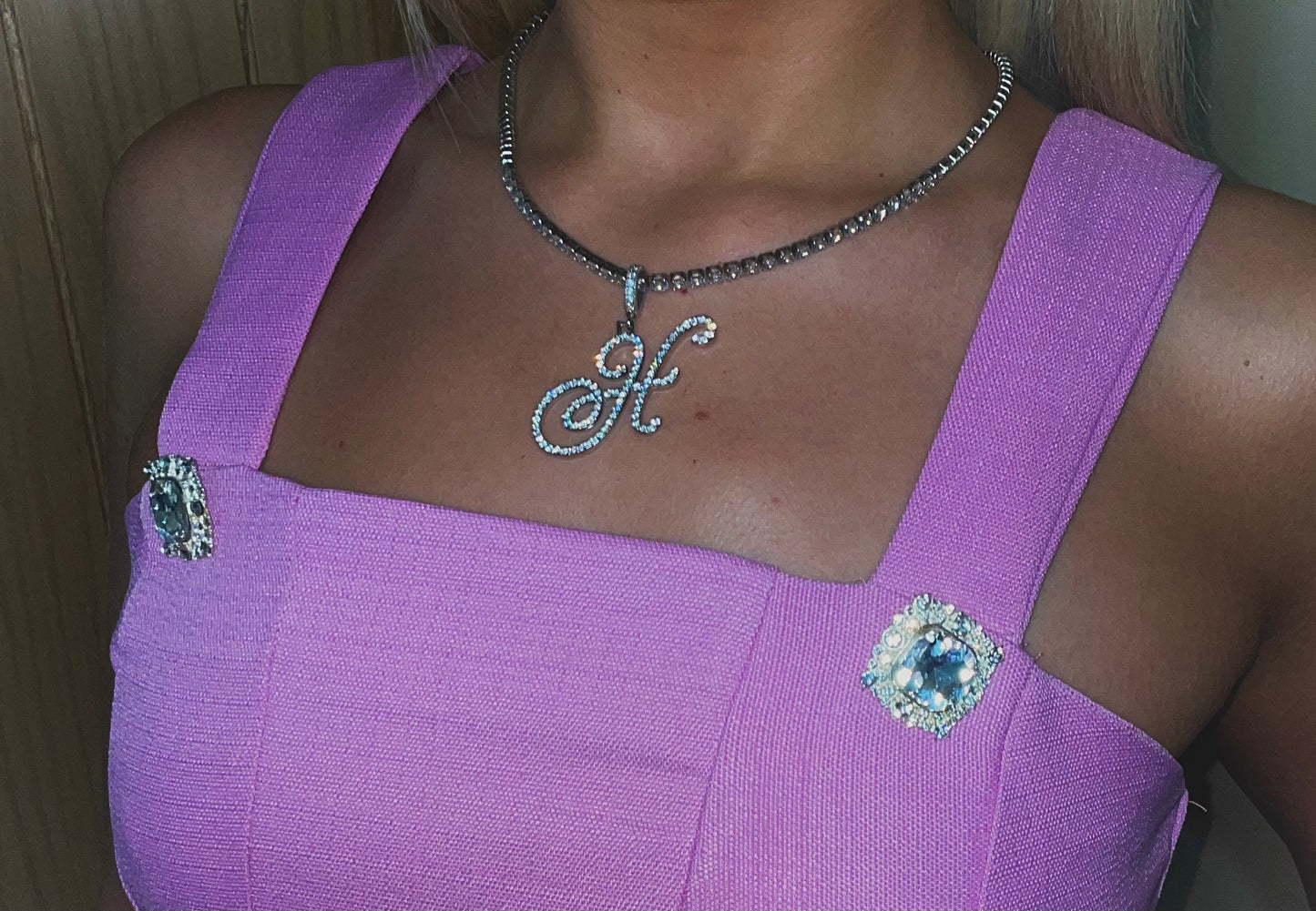 Initial Silver Tennis Chain Necklace